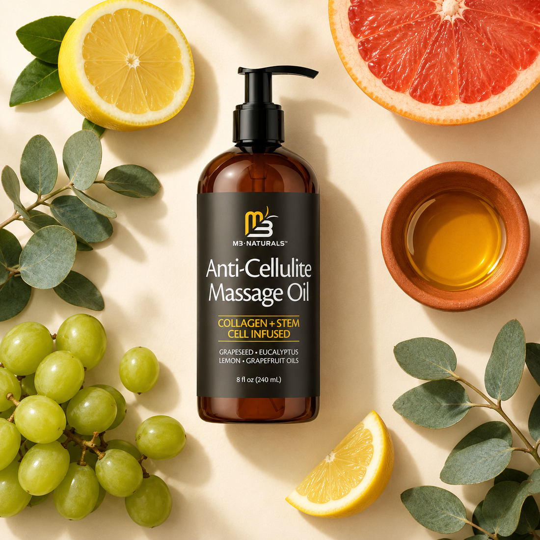 M3 Naturals · Aceite Reafirmante Anticelulitis 240 ml